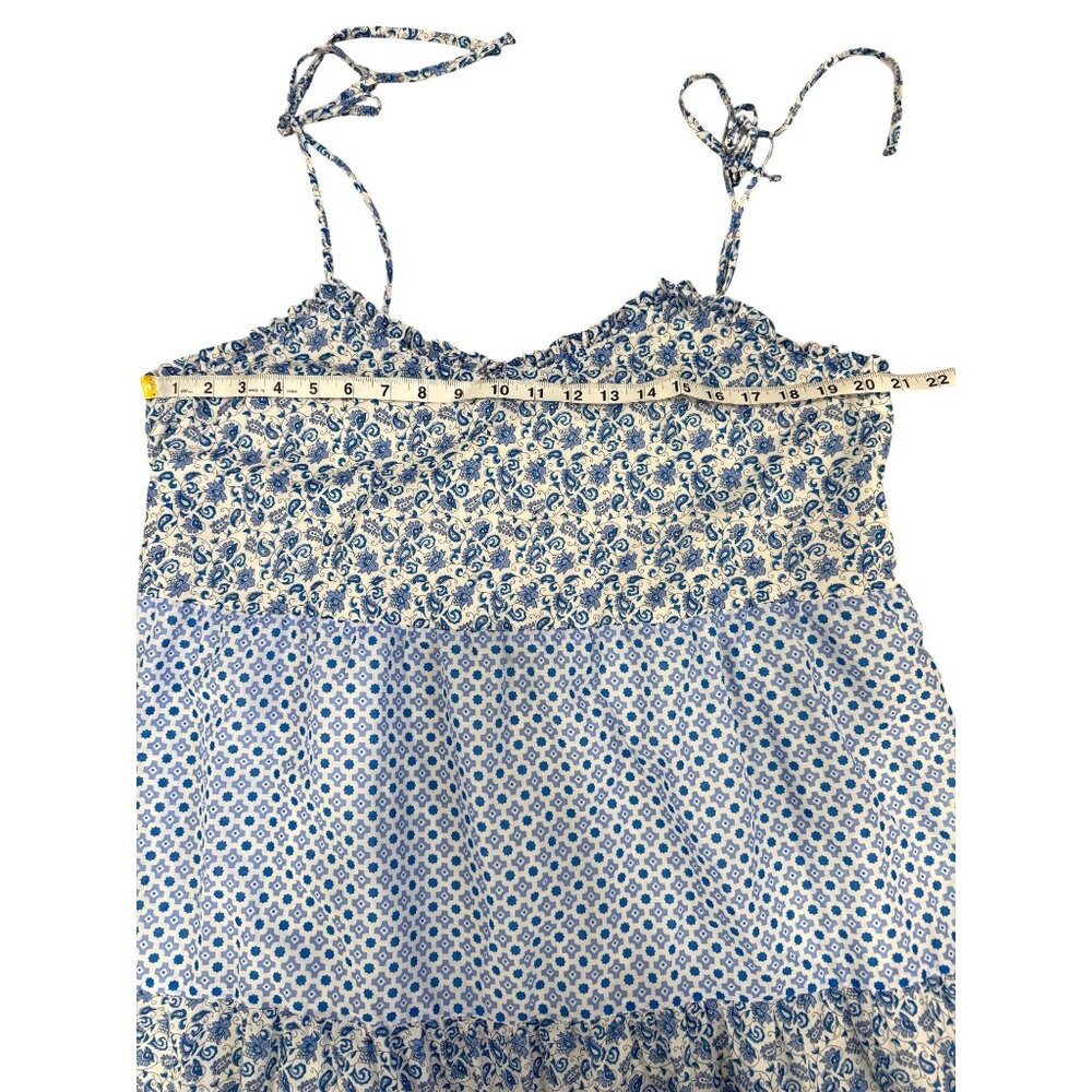 J.Crew Ruffle Tiered Dress Sleeveless Blue Floral Cotton Prairie Women XL - Picture 6 of 8